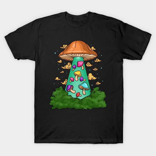 Ufo Shrooms Gift Men Magic Mushroom Gifts Women Psilocybin T-Shirt by PomegranatePower